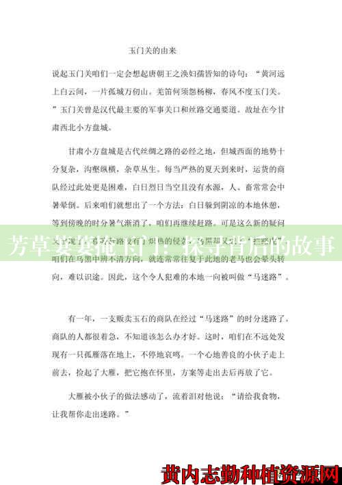 芳草萋萋掩玉门：探寻背后的故事